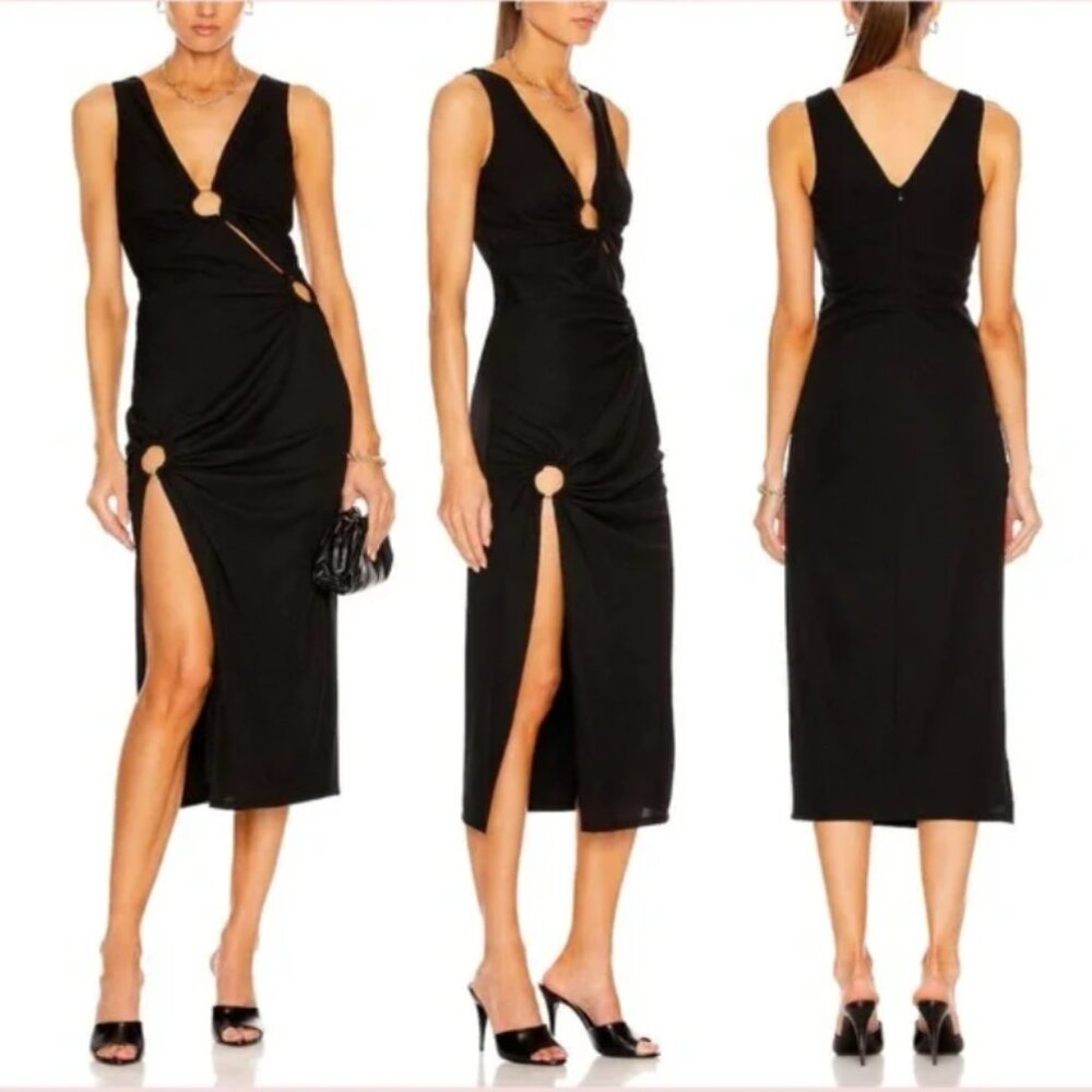 NWT NICHOLAS‎ Maddy Cutout Stretch-Jersey Midi Dress in Black Size US 0